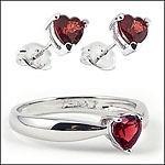 Sterling Silver Garnet Hearts Set